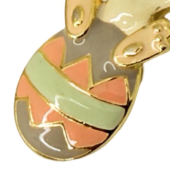 VTG Steinmetz Easter Bunny Egg Brooch Pin 1 5/8" Gold Tone Pastel Enamel Signed - Picture 6 of 10